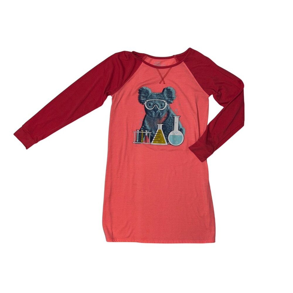 Girls Cat & Jack Red/Coral Long Sleeve Koala Science Nightgown Size L 1695